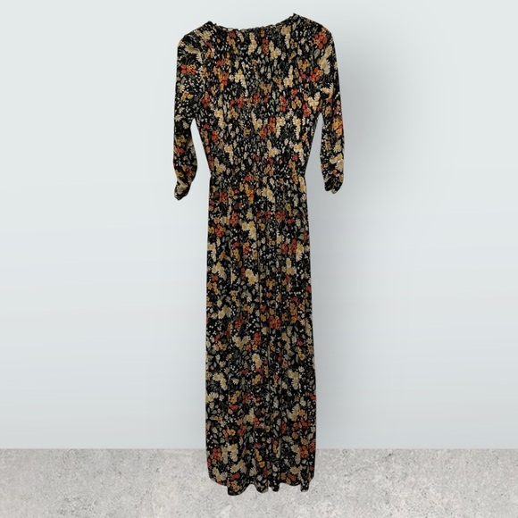 Anthropologie Maeve Omya Smocked Maxi Dress in Black & Orange Floral Print XS - Picture 11 of 12